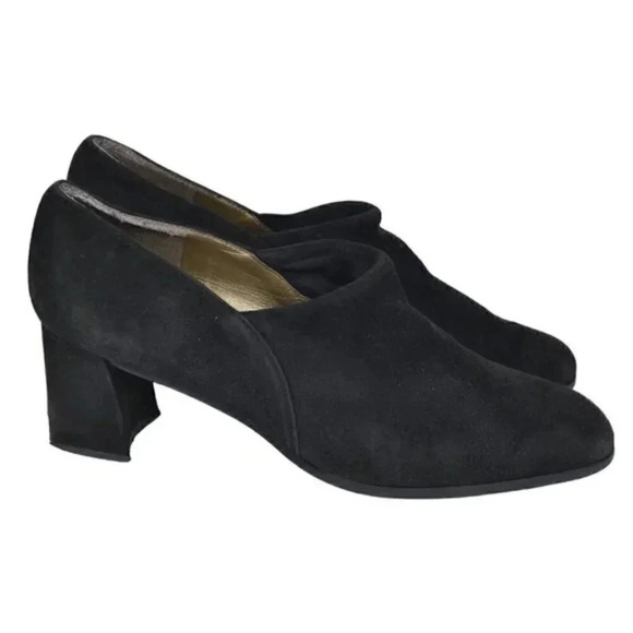 Stuart Weitzman Black Suede Pumps Chunky Heel Booties Size 9  AA - Picture 1 of 9